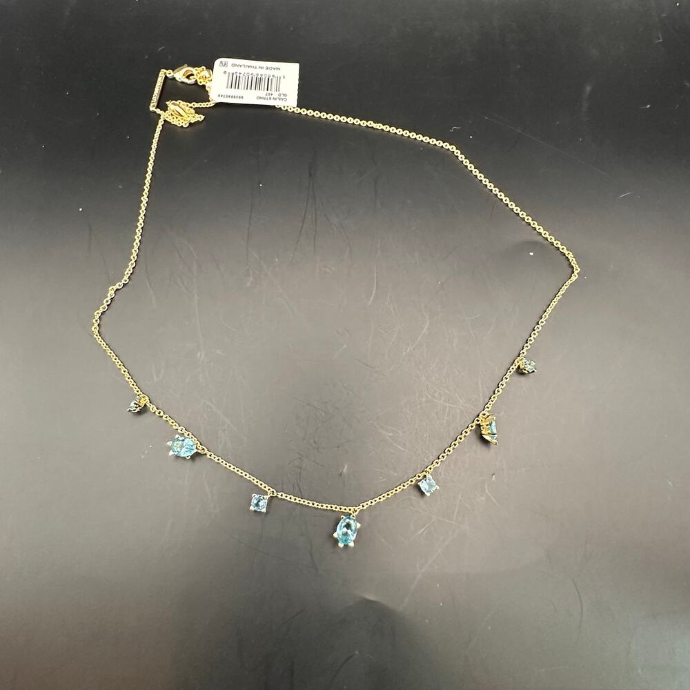The Kendra Scott Cailin Delicate Strand Necklace NWT Gold Aqua Crystal Jewelry - Picture 13 of 13